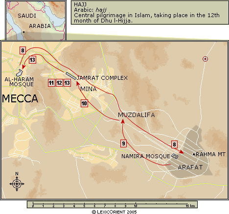 Map over hajj. Mecca, Saudi Arabia