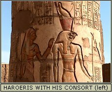 Kom Ombo: Haroeris standing in front of his consort.