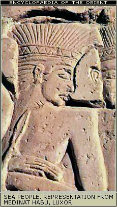 Representation of Sea People and Philistines from the Medinet Habu, Luxor, Egypt.