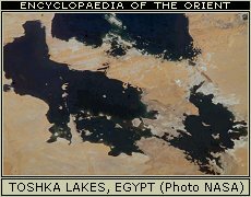 The view here is more recent than the other two satellite photos. Note the larger lakes. Toshka lakes, Egypt.
